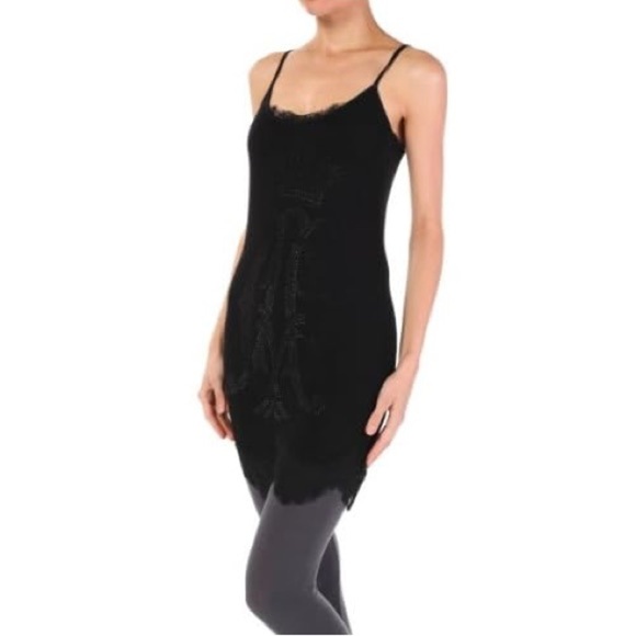 Christian Audigier black Label tank dress, black rhinestones and lace trim, XL - Picture 3 of 15